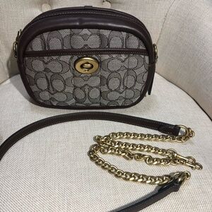 Coach Small Camera Bag In Signature Jacquard With Quilting NWOT BRASS
